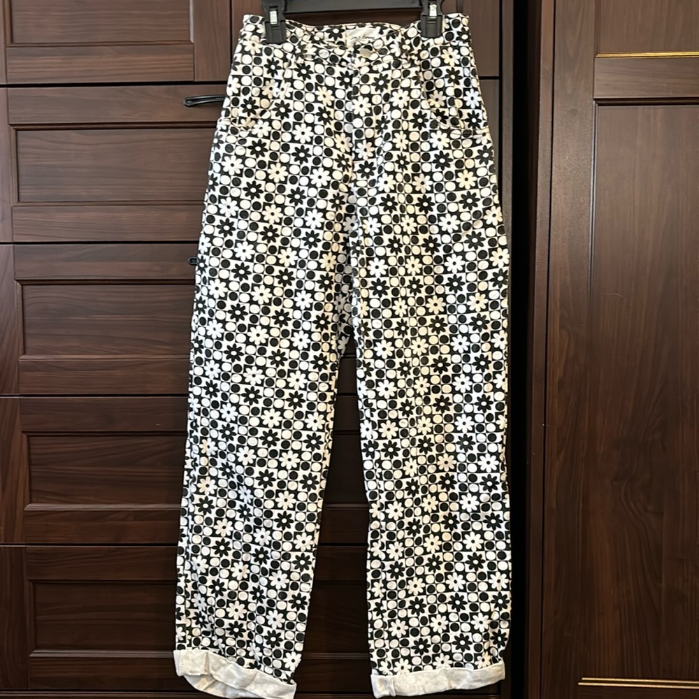 Love + Harmony Black & White Block Flower Straight Leg Jeans Size Small